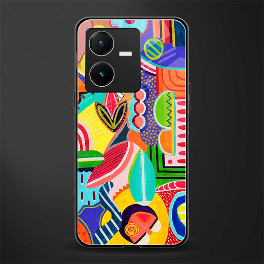 retro abstract back phone cover | glass case for vivo y22