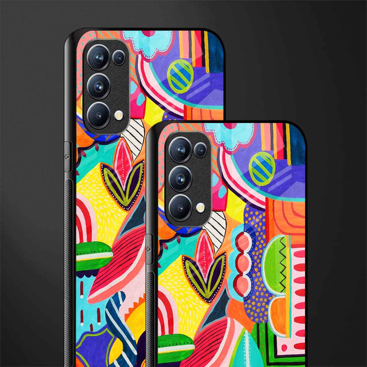 retro abstract back phone cover | glass case for oppo reno 5