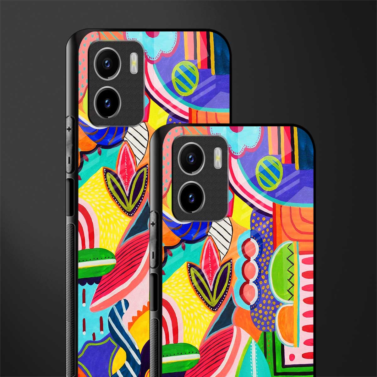 retro abstract back phone cover | glass case for vivo y72