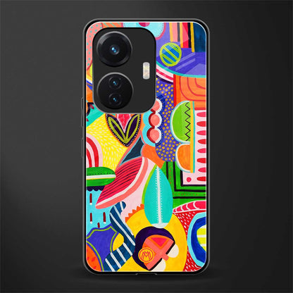 retro abstract back phone cover | glass case for vivo t1 44w 4g