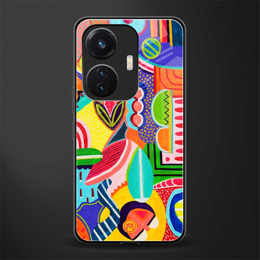 retro abstract back phone cover | glass case for vivo t1 44w 4g
