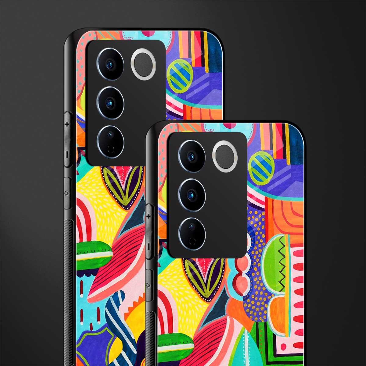 retro abstract back phone cover | glass case for vivo v27 pro 5g