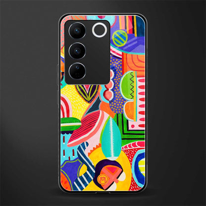 retro abstract back phone cover | glass case for vivo v27 pro 5g