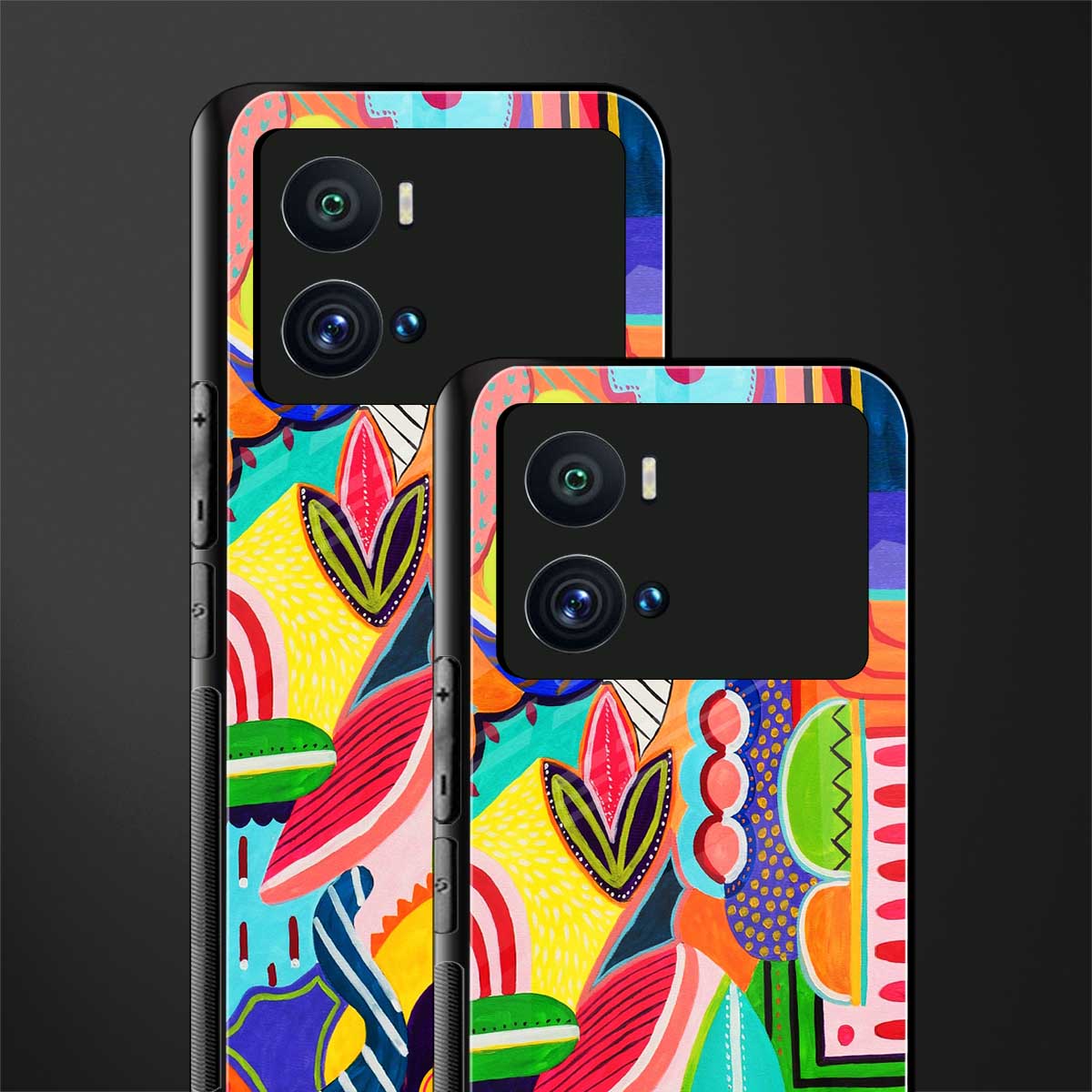 retro abstract back phone cover | glass case for iQOO 9 Pro