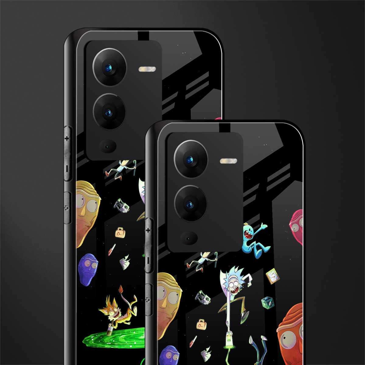 rick and morty amoled back phone cover | glass case for vivo v25 pro 5g