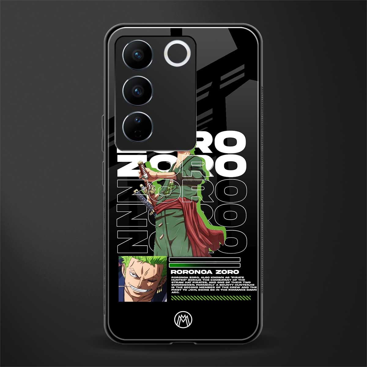 roronoa zoro back phone cover | glass case for vivo v27 pro 5g