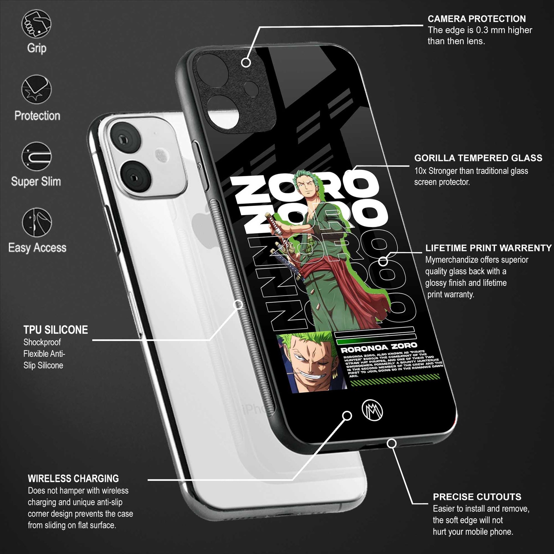 roronoa zoro glass case for iphone 13 image-4