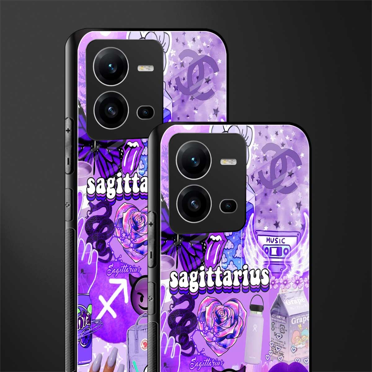 sagittarius aesthetic collage back phone cover | glass case for vivo v25-5g
