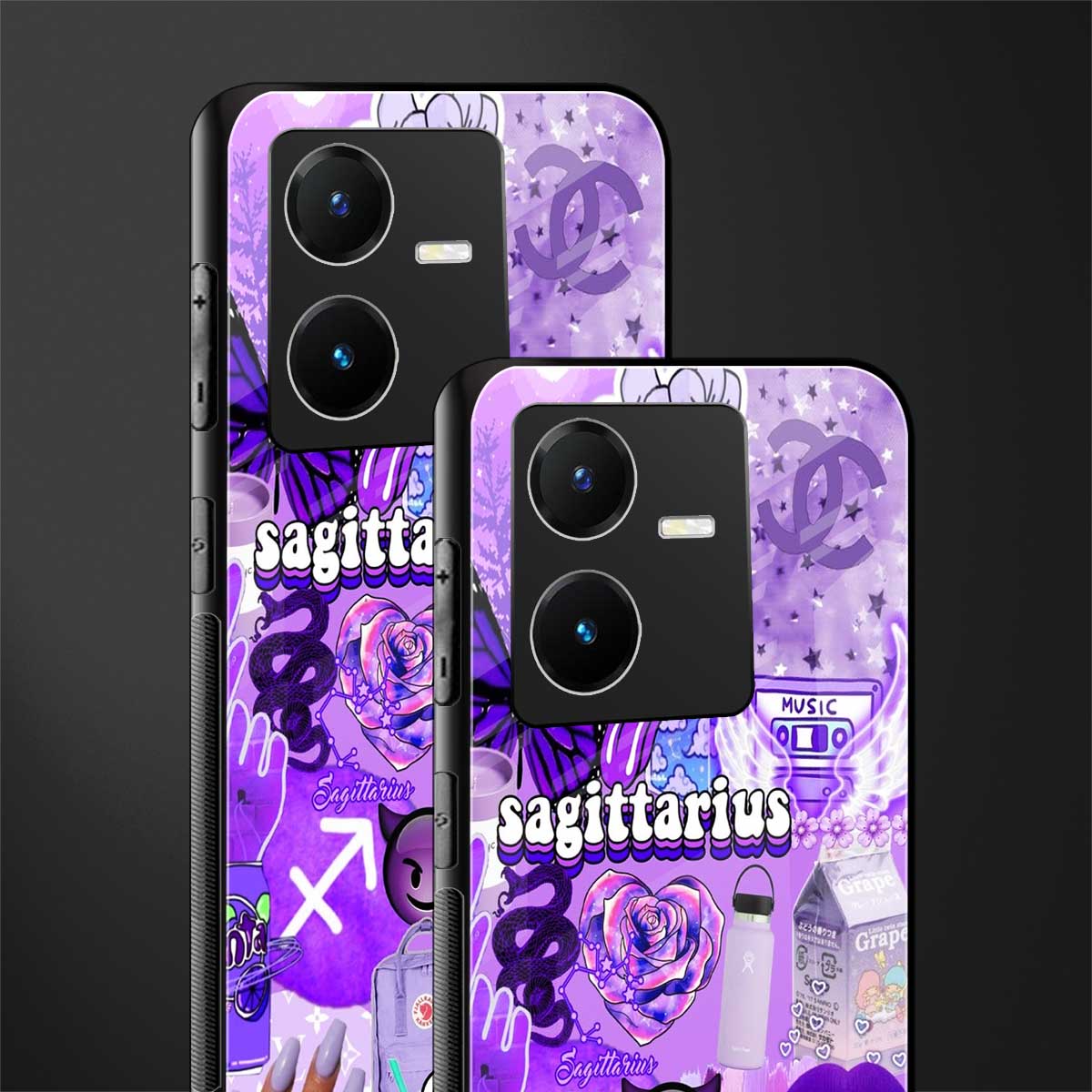 sagittarius aesthetic collage back phone cover | glass case for vivo y22