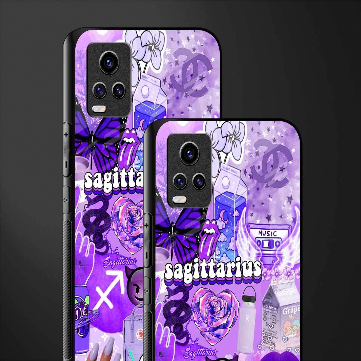 sagittarius aesthetic collage back phone cover | glass case for vivo v21e 4g