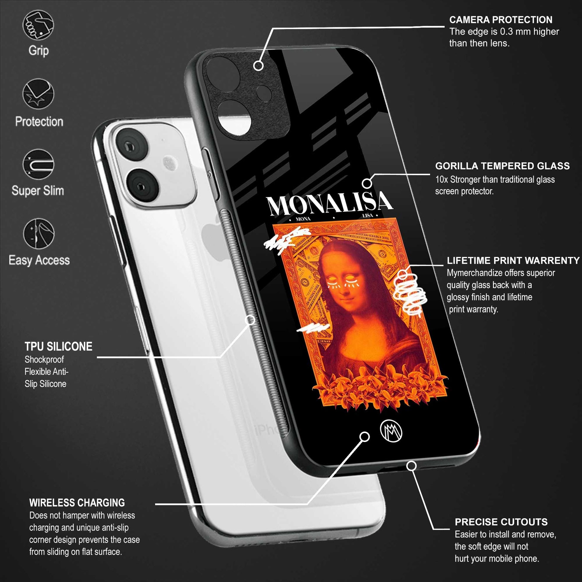 sassy mona lisa back phone cover | glass case for vivo y73