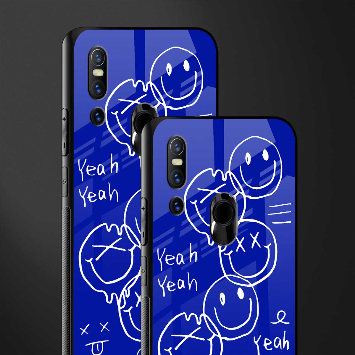 sassy smiley faces glass case for vivo v15 image-2