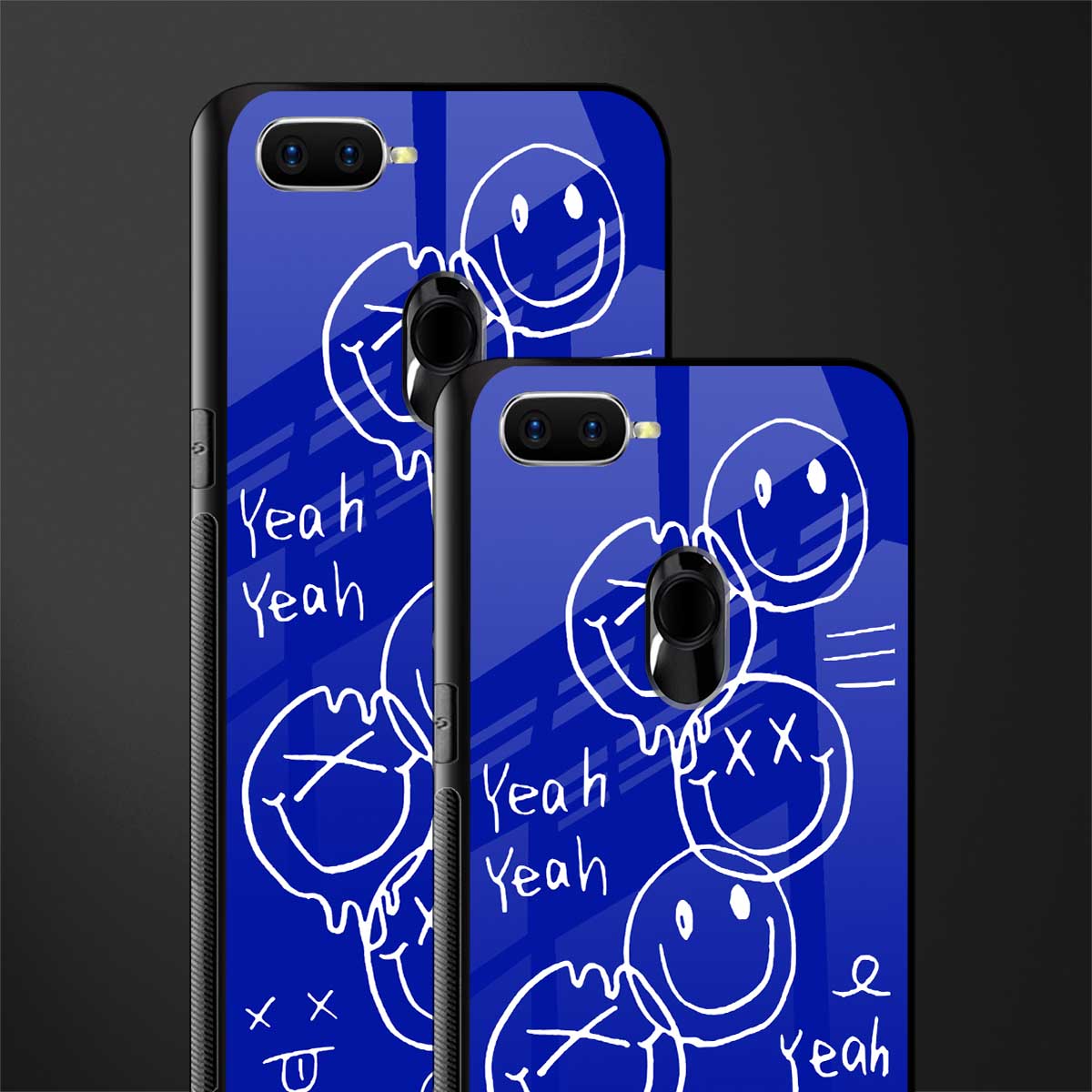 sassy smiley faces glass case for oppo a7 image-2