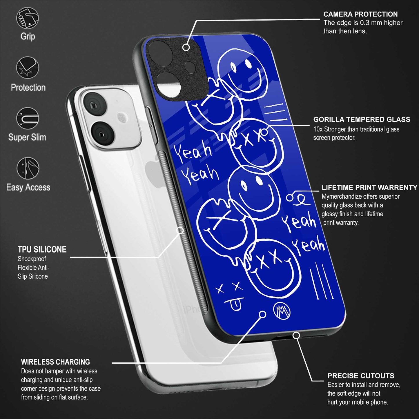 sassy smiley faces glass case for realme xt image-4