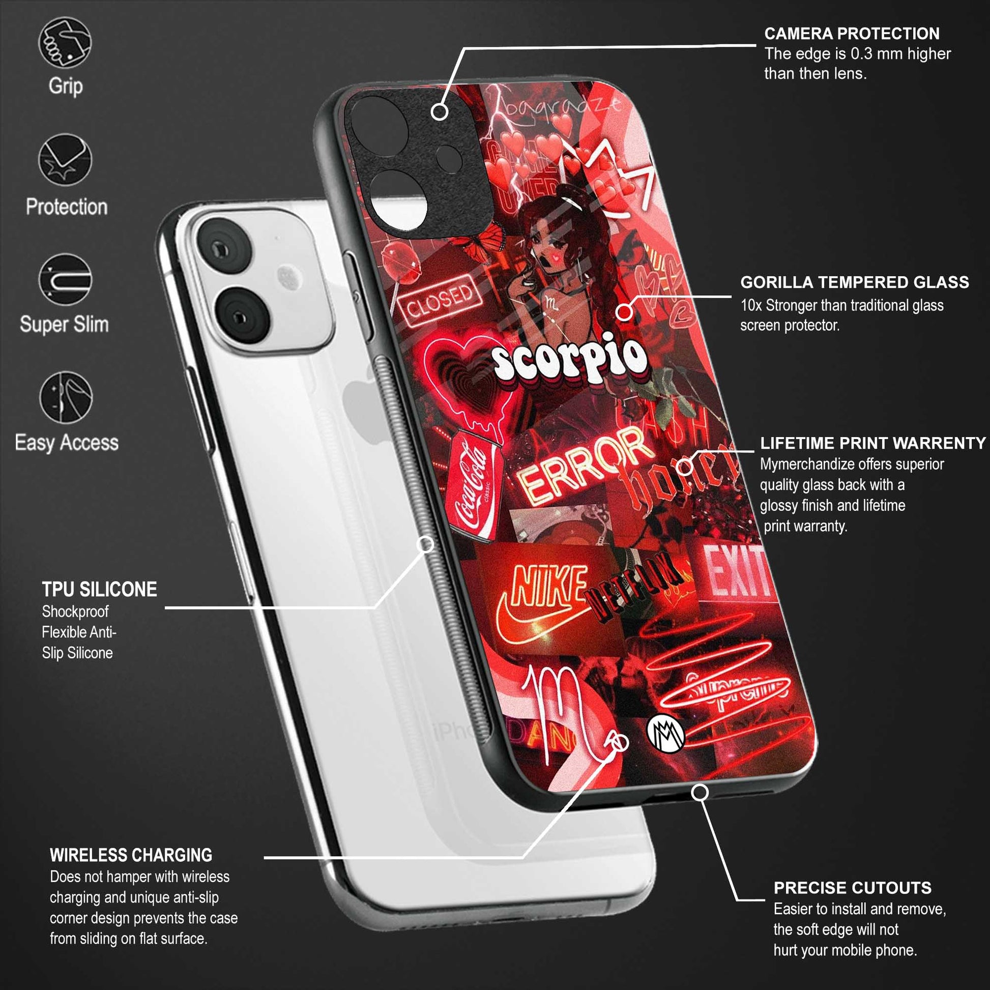 scorpio aesthetic collage back phone cover | glass case for vivo t1 44w 4g