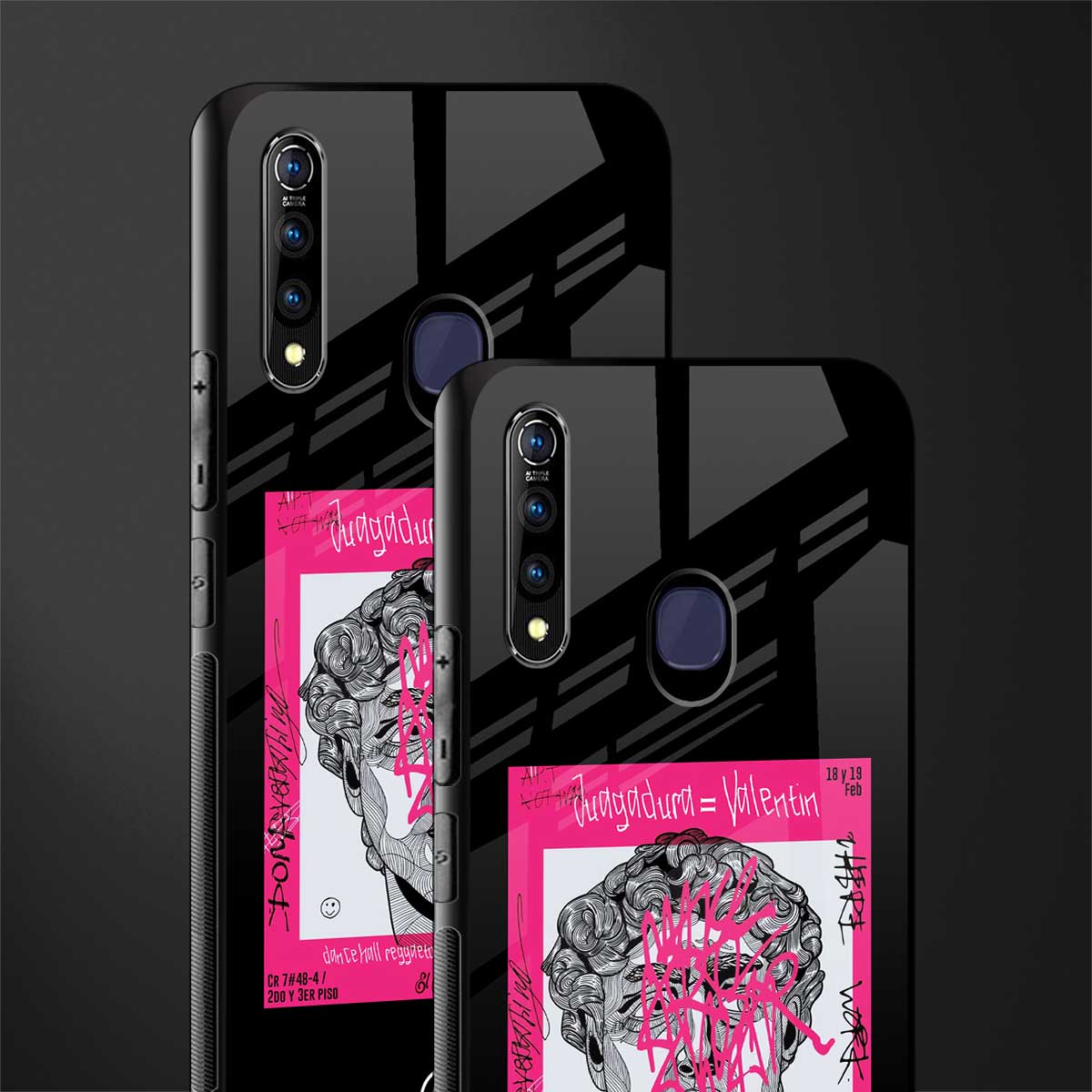 scribbled david michelangelo glass case for vivo z1 pro image-2