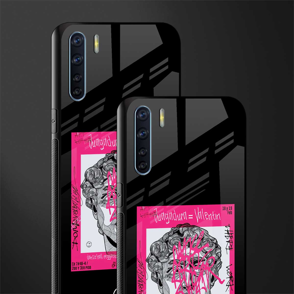 scribbled david michelangelo glass case for oppo f15 image-2