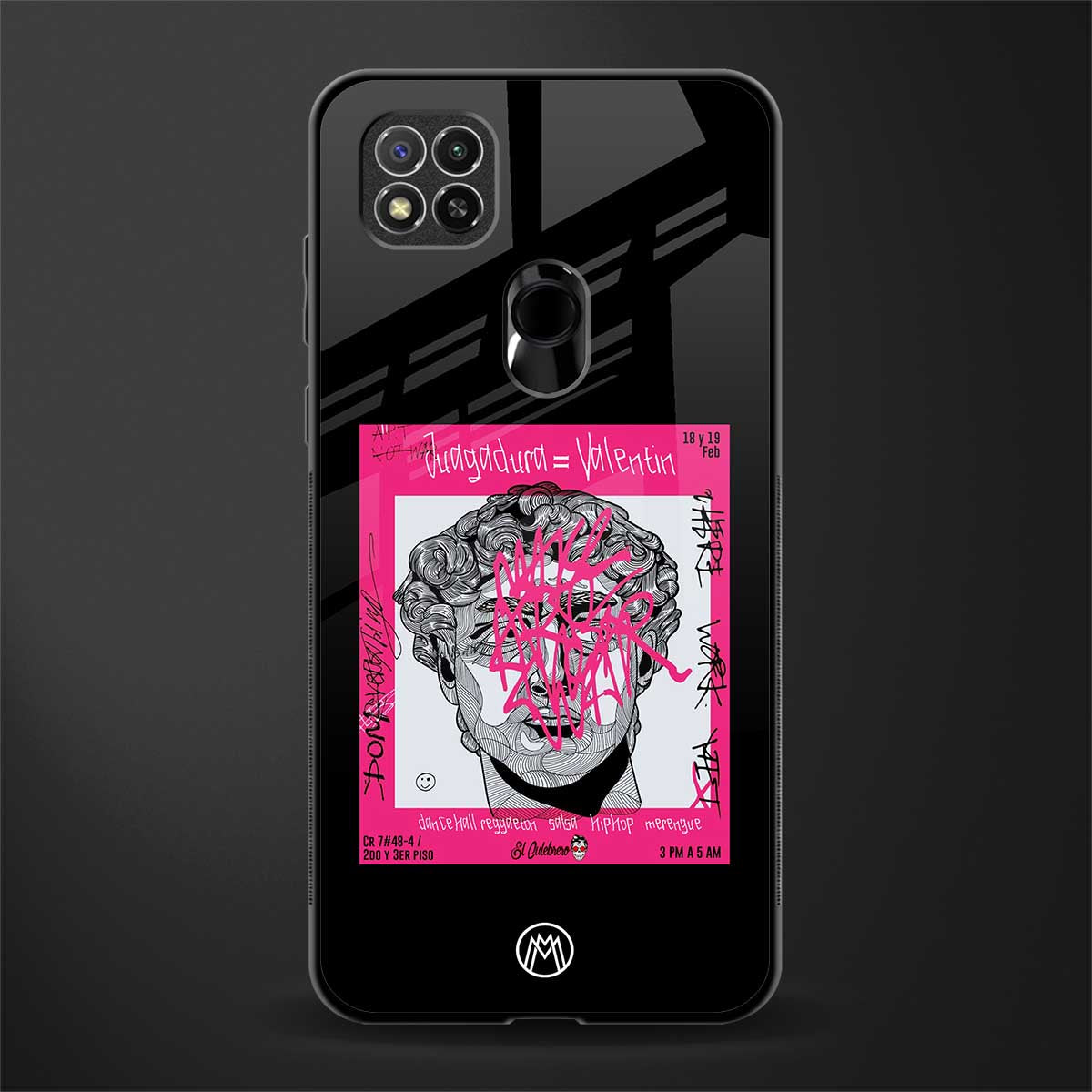 scribbled david michelangelo glass case for redmi 9 image