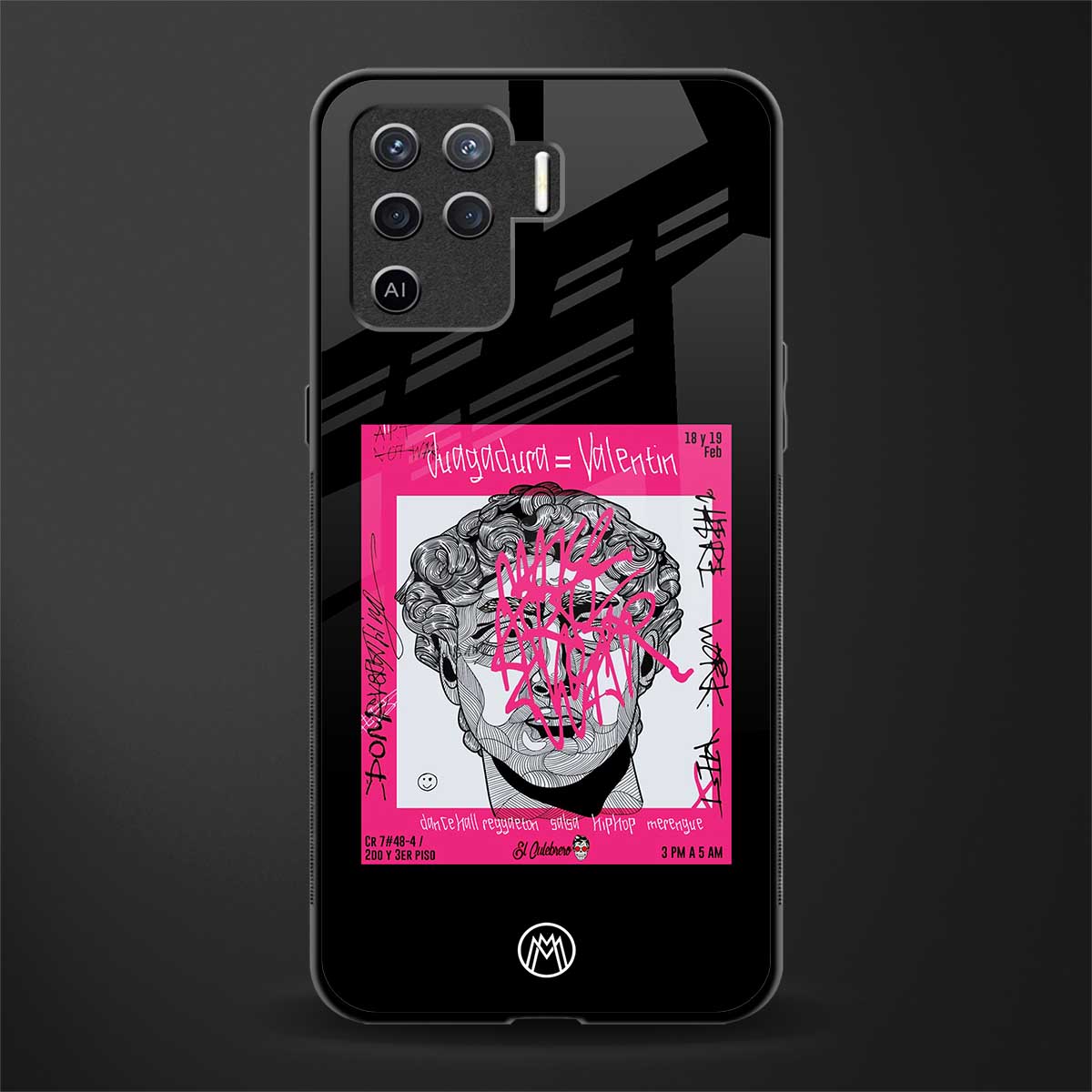 scribbled david michelangelo glass case for oppo f19 pro image