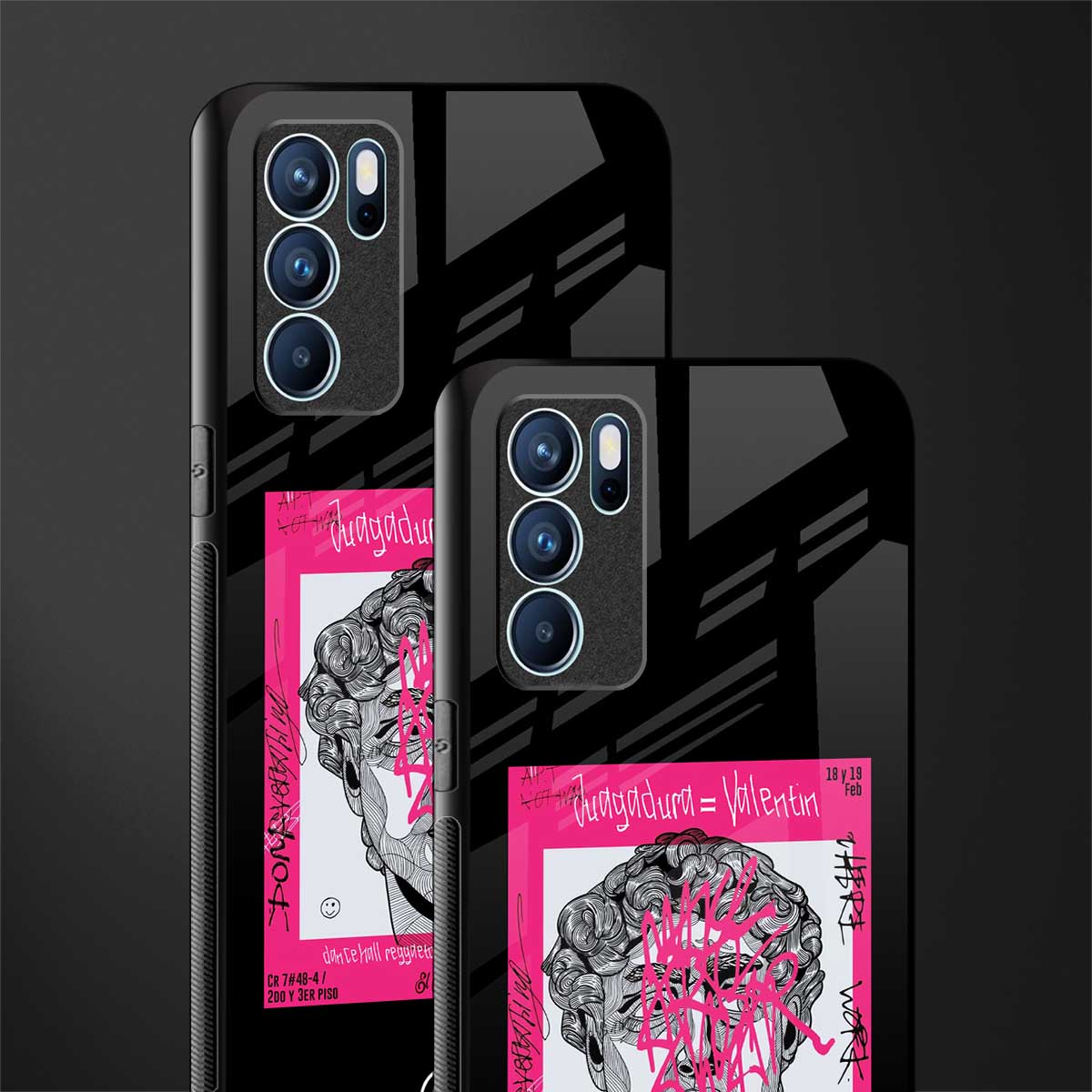 scribbled david michelangelo glass case for oppo reno6 5g image-2
