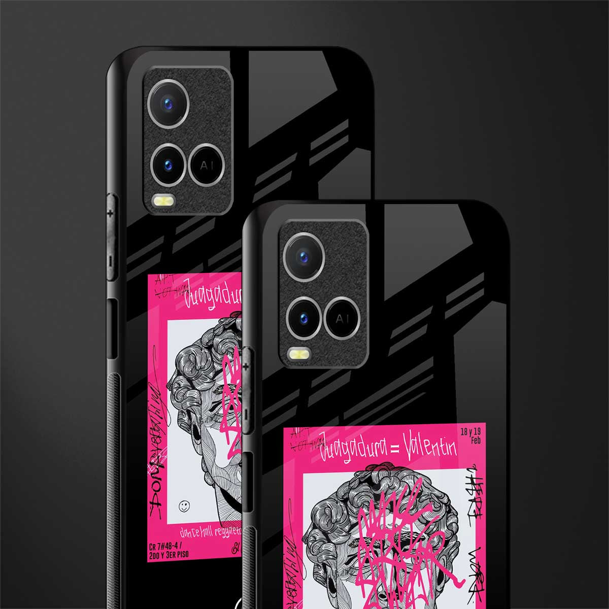 scribbled david michelangelo glass case for vivo y21s image-2