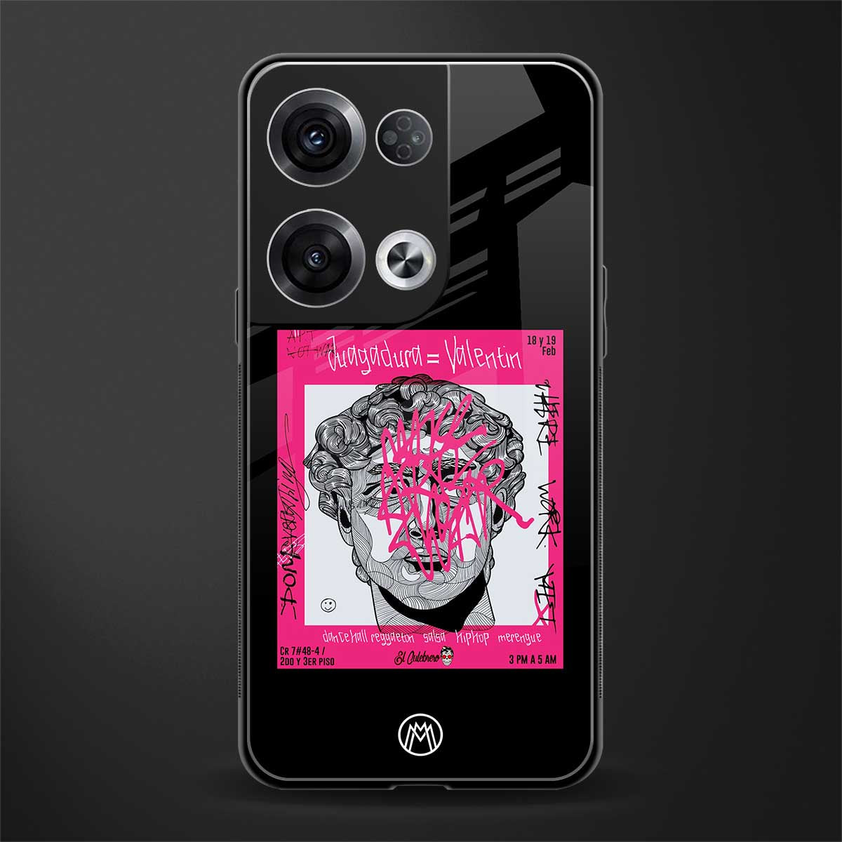 scribbled david michelangelo back phone cover | glass case for oppo reno 8