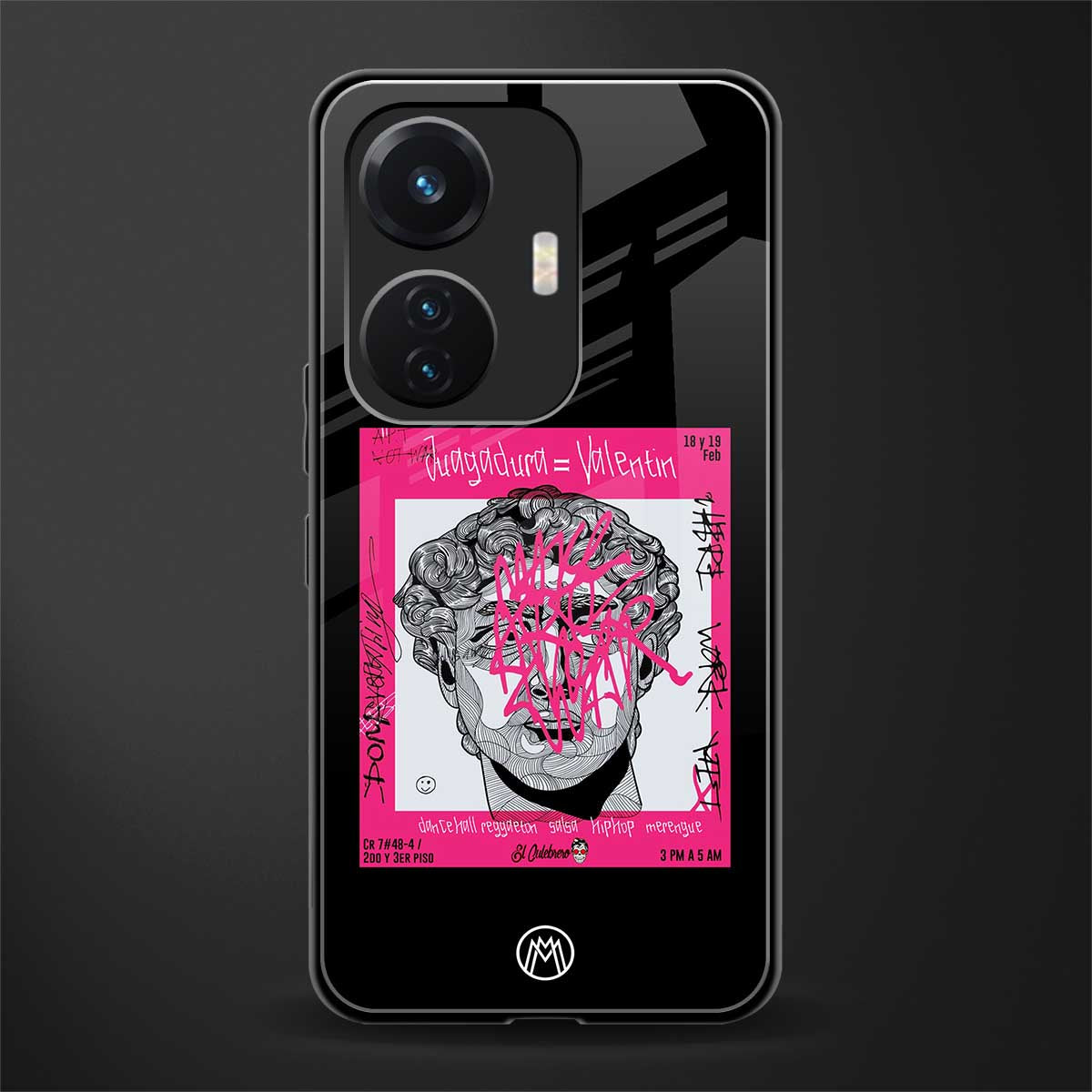 scribbled david michelangelo back phone cover | glass case for vivo t1 44w 4g