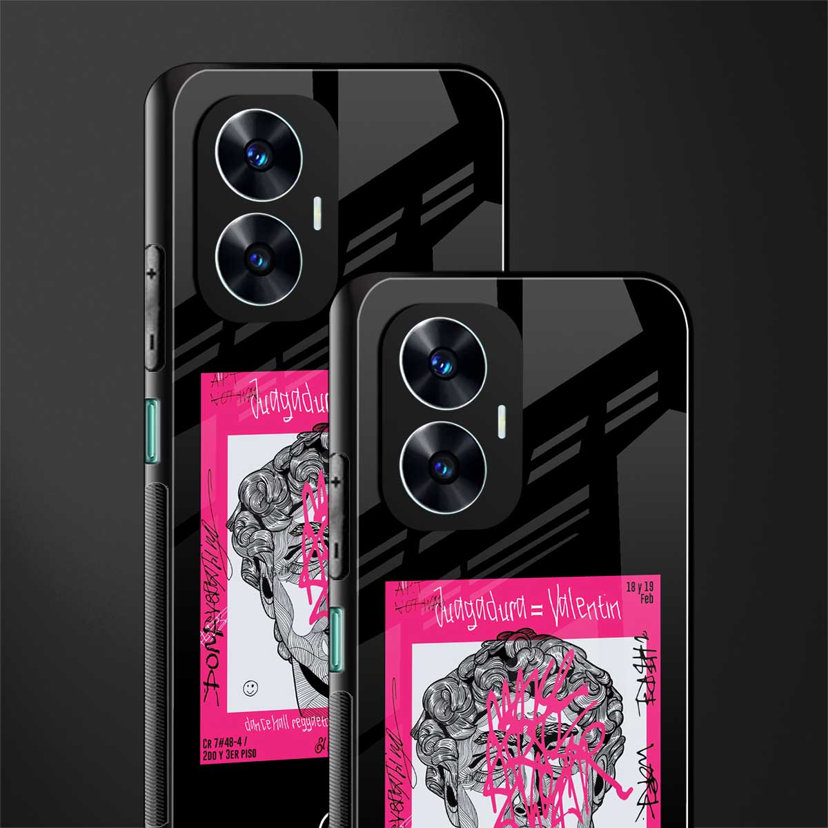 scribbled david michelangelo back phone cover | glass case for realme c55