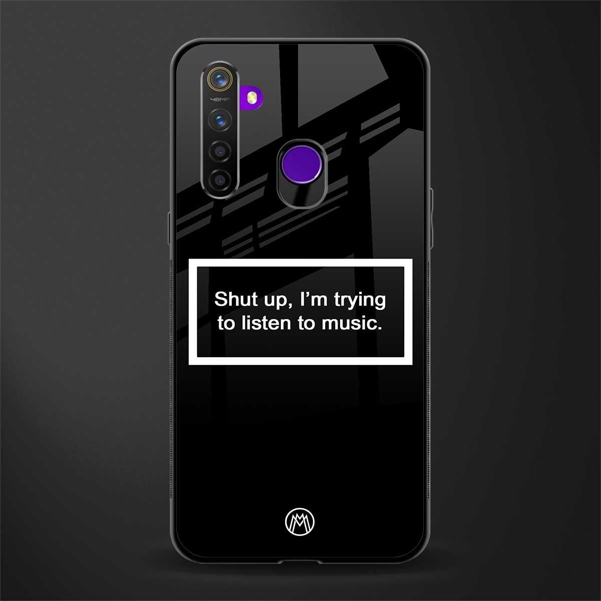 shut up and listen to music black glass case for realme 5 image