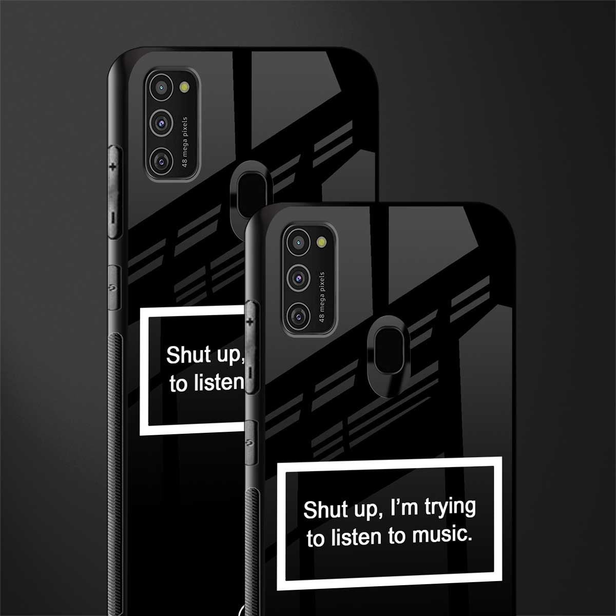 shut up and listen to music black glass case for samsung galaxy m21 image-2