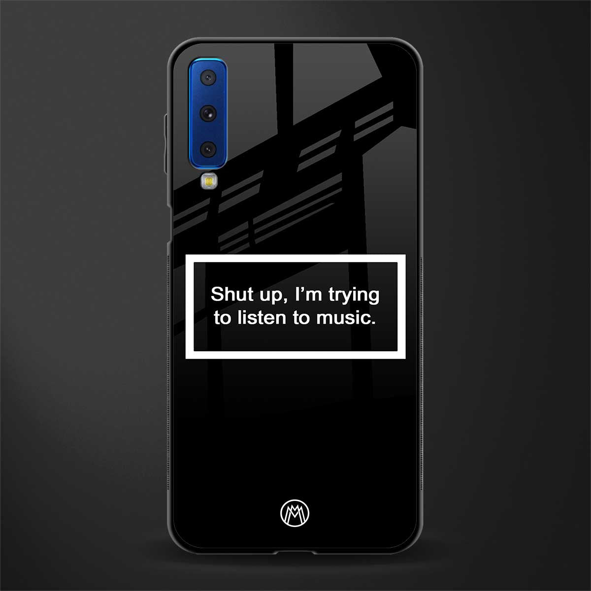 shut up and listen to music black glass case for samsung galaxy a7 2018 image