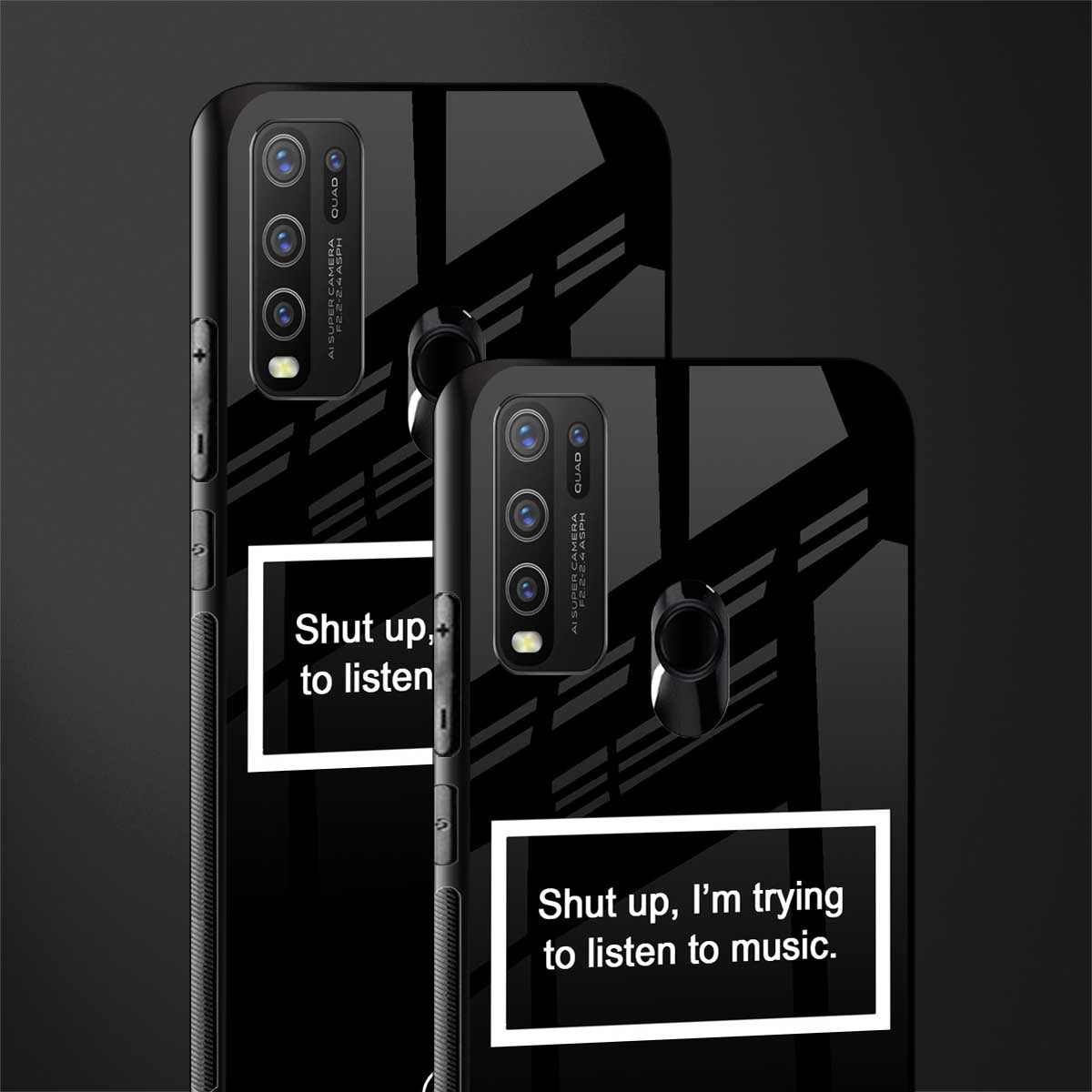 shut up and listen to music black glass case for vivo y50 image-2