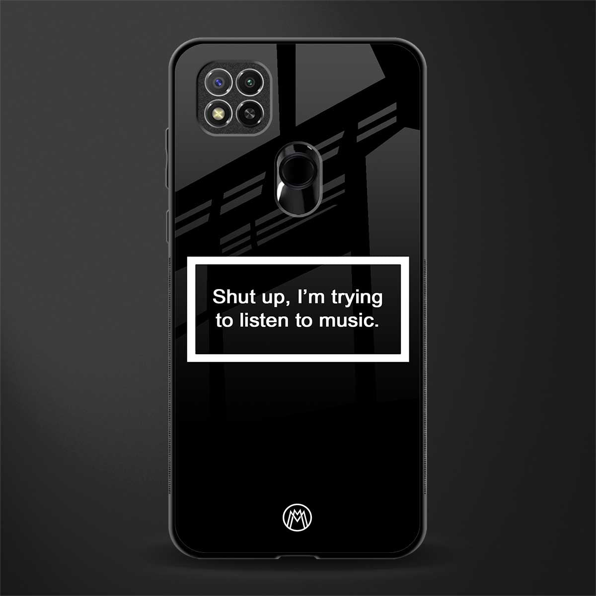 shut up and listen to music black glass case for redmi 9 image