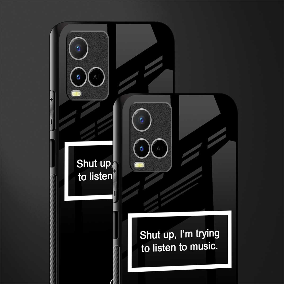 shut up and listen to music black glass case for vivo y21 image-2