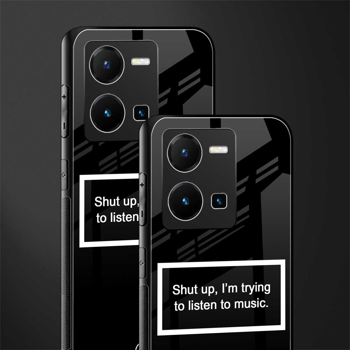 shut up and listen to music black back phone cover | glass case for vivo y35 4g