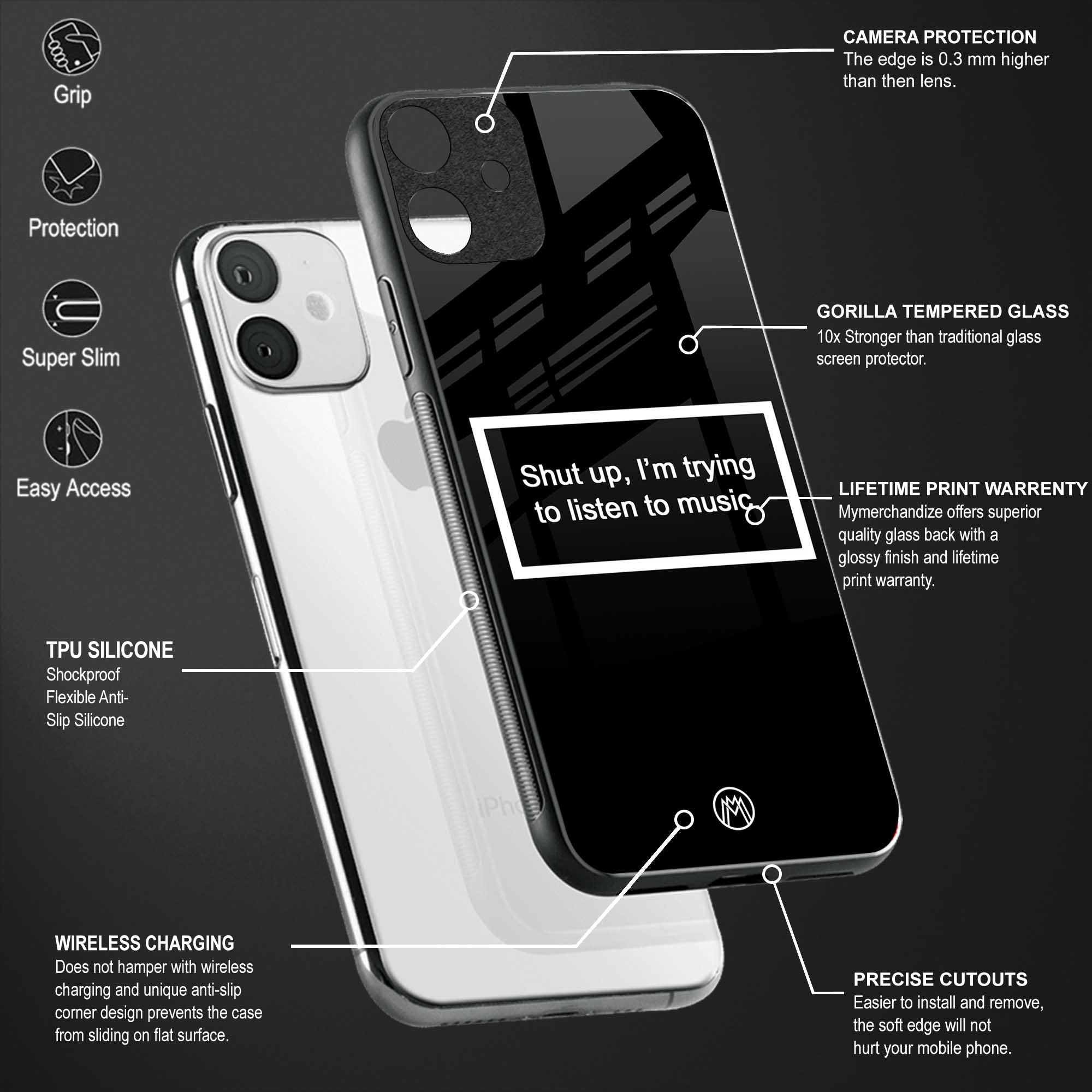 shut up and listen to music black glass case for oppo a54 image-4