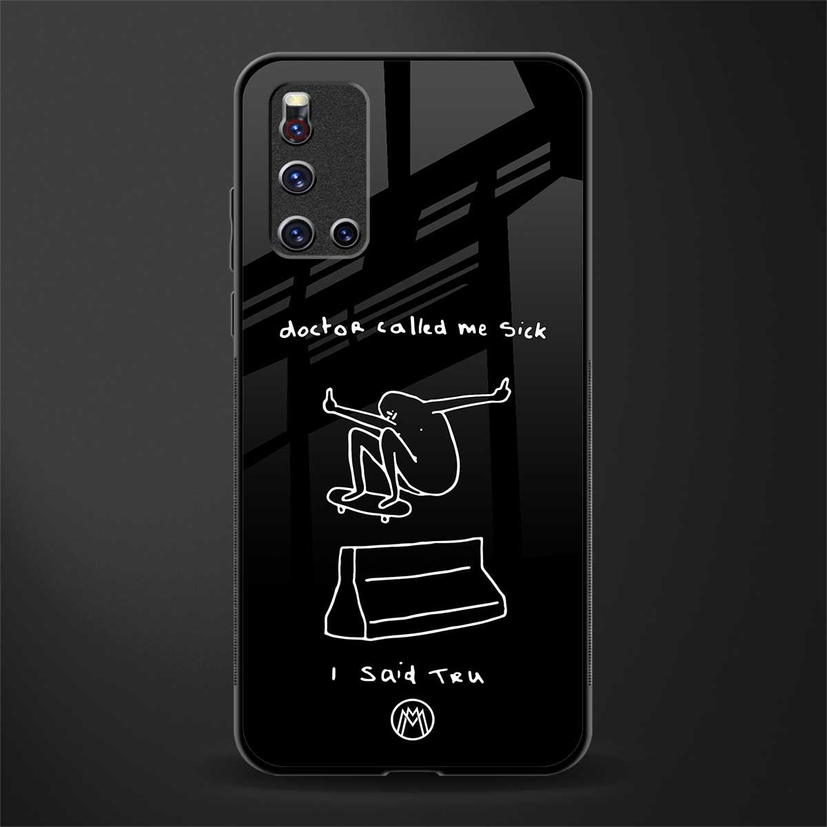 sick skateboarder black doodle glass case for vivo v19 image