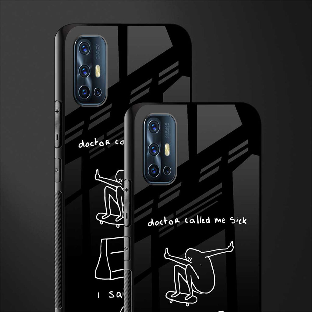 sick skateboarder black doodle glass case for vivo v17 image-2