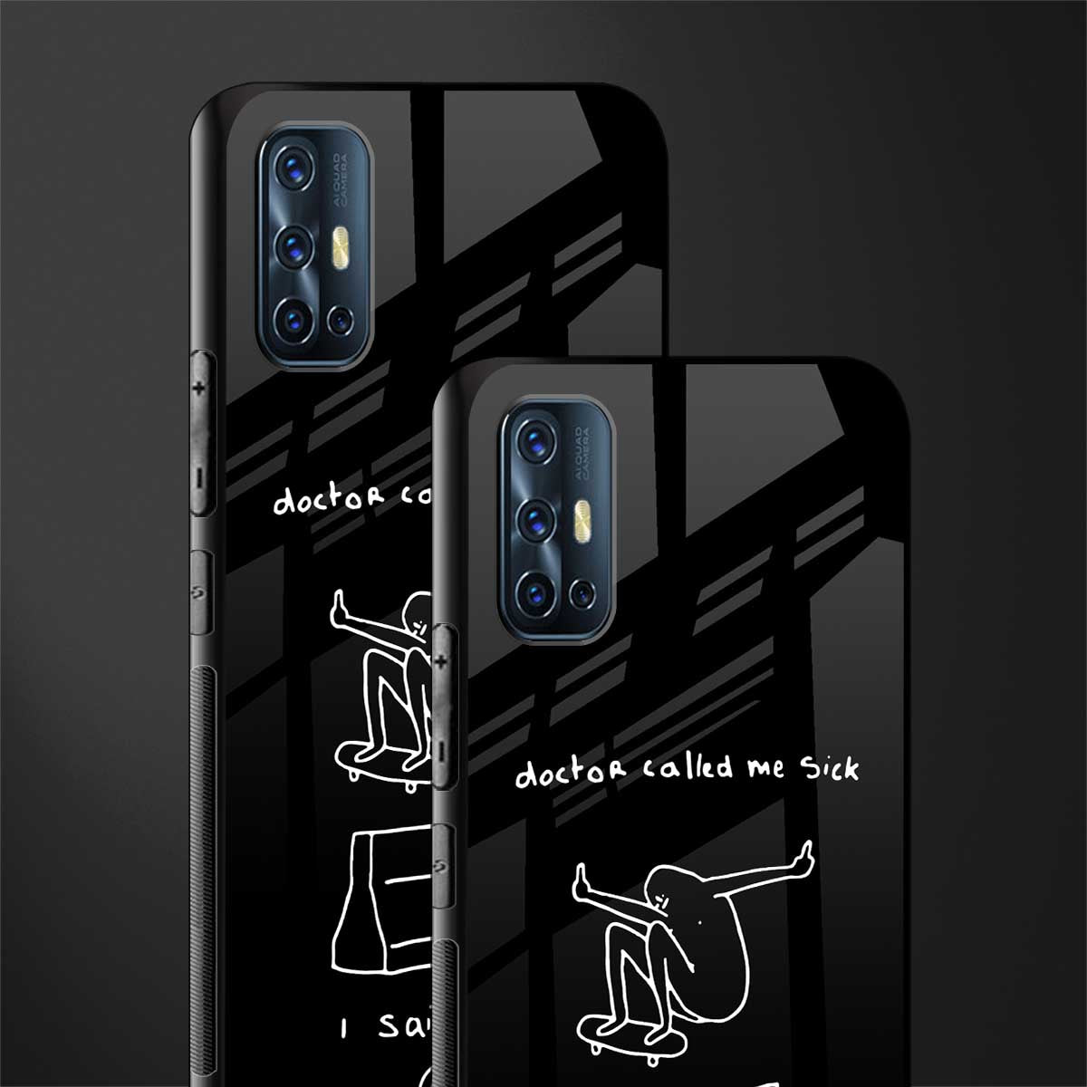 sick skateboarder black doodle glass case for vivo v17 image-2