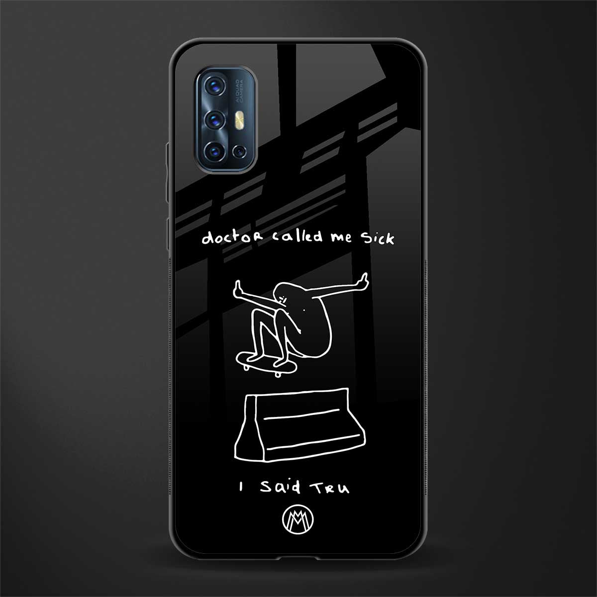 sick skateboarder black doodle glass case for vivo v17 image
