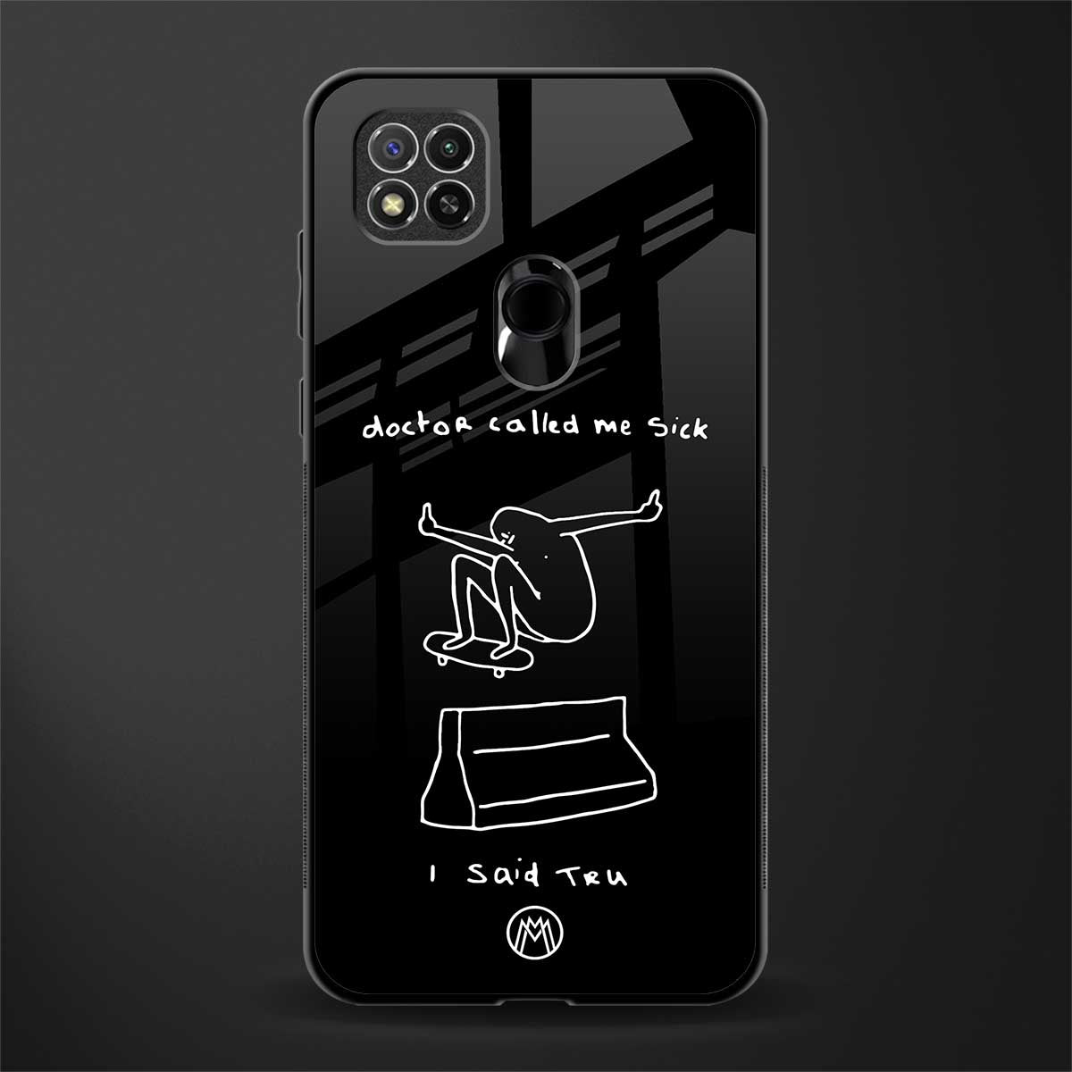 sick skateboarder black doodle glass case for redmi 9c image