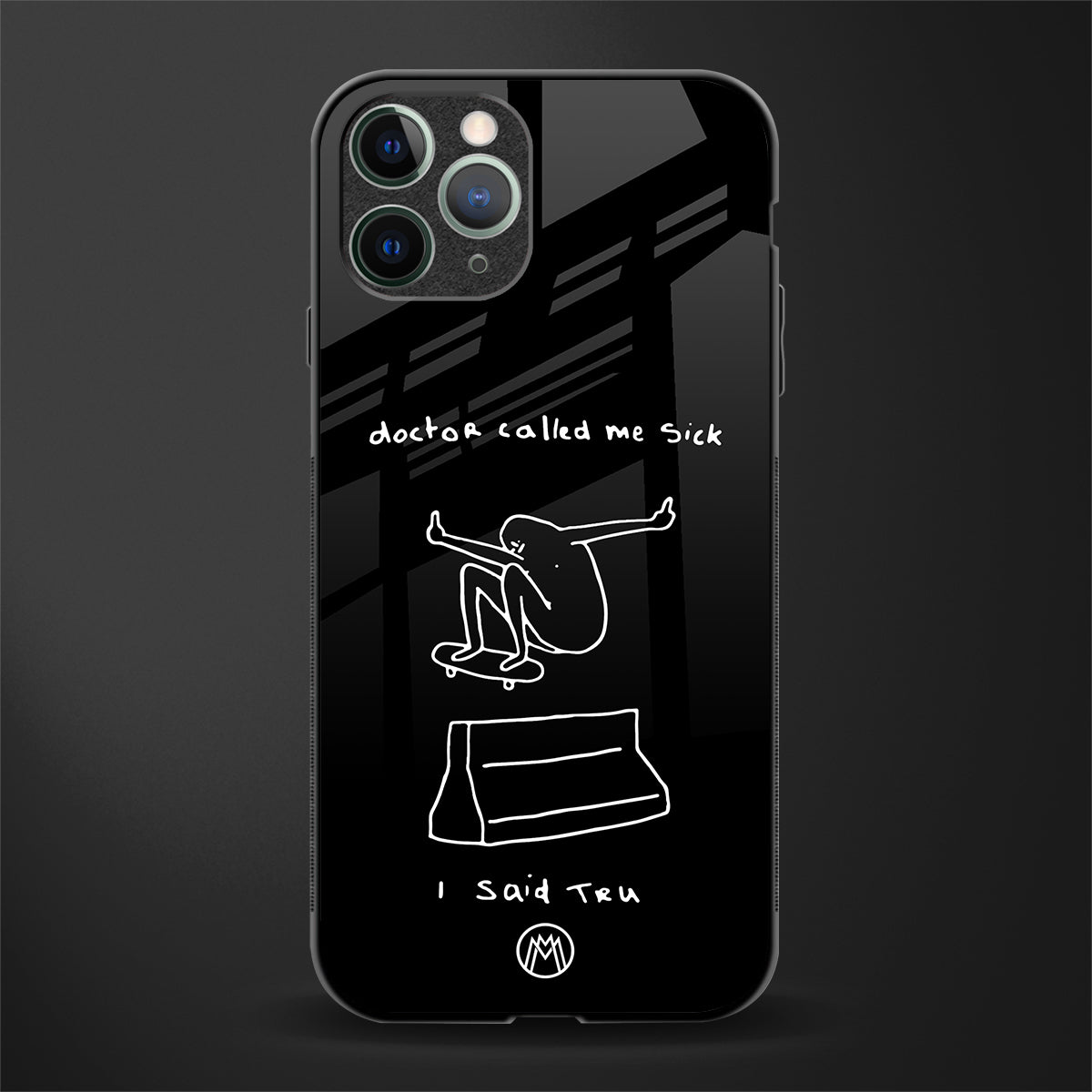 sick skateboarder black doodle glass case for iphone 11 pro image