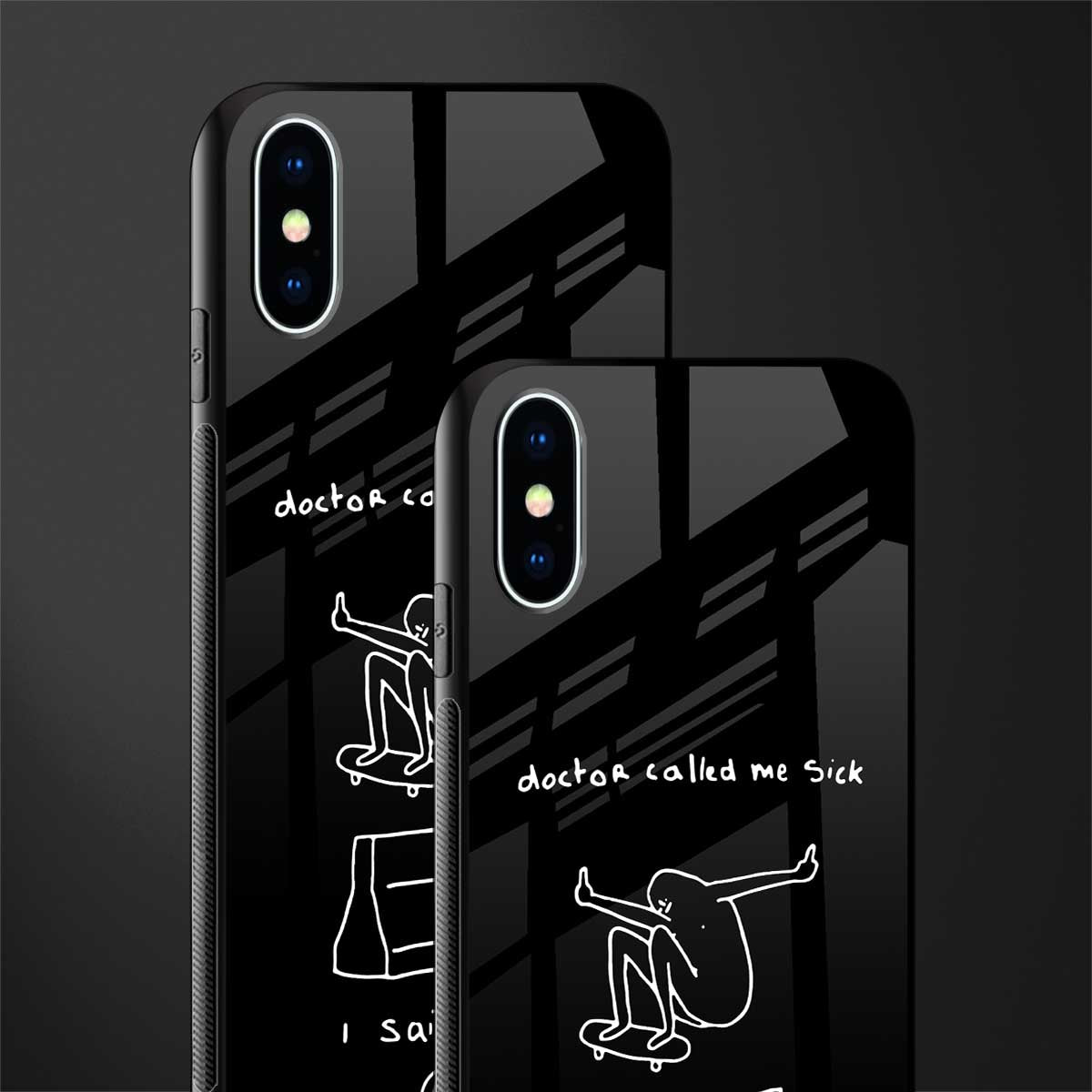 sick skateboarder black doodle glass case for iphone xs image-2