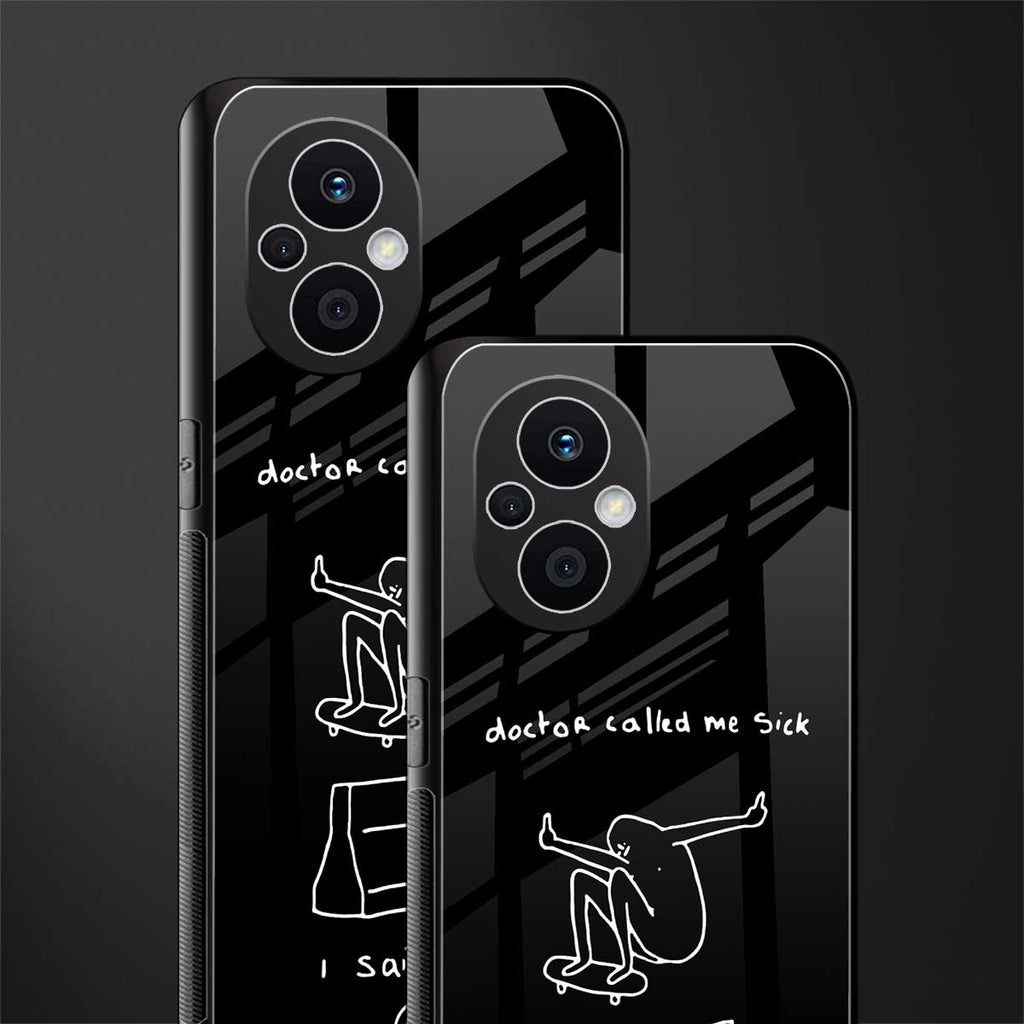 sick skateboarder black doodle back phone cover | glass case for oppo f21 pro 5g