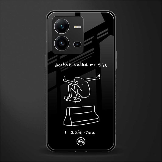 sick skateboarder black doodle back phone cover | glass case for vivo v25-5g