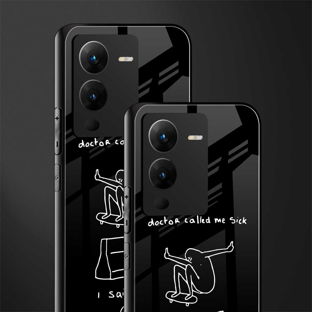 sick skateboarder black doodle back phone cover | glass case for vivo v25 pro 5g