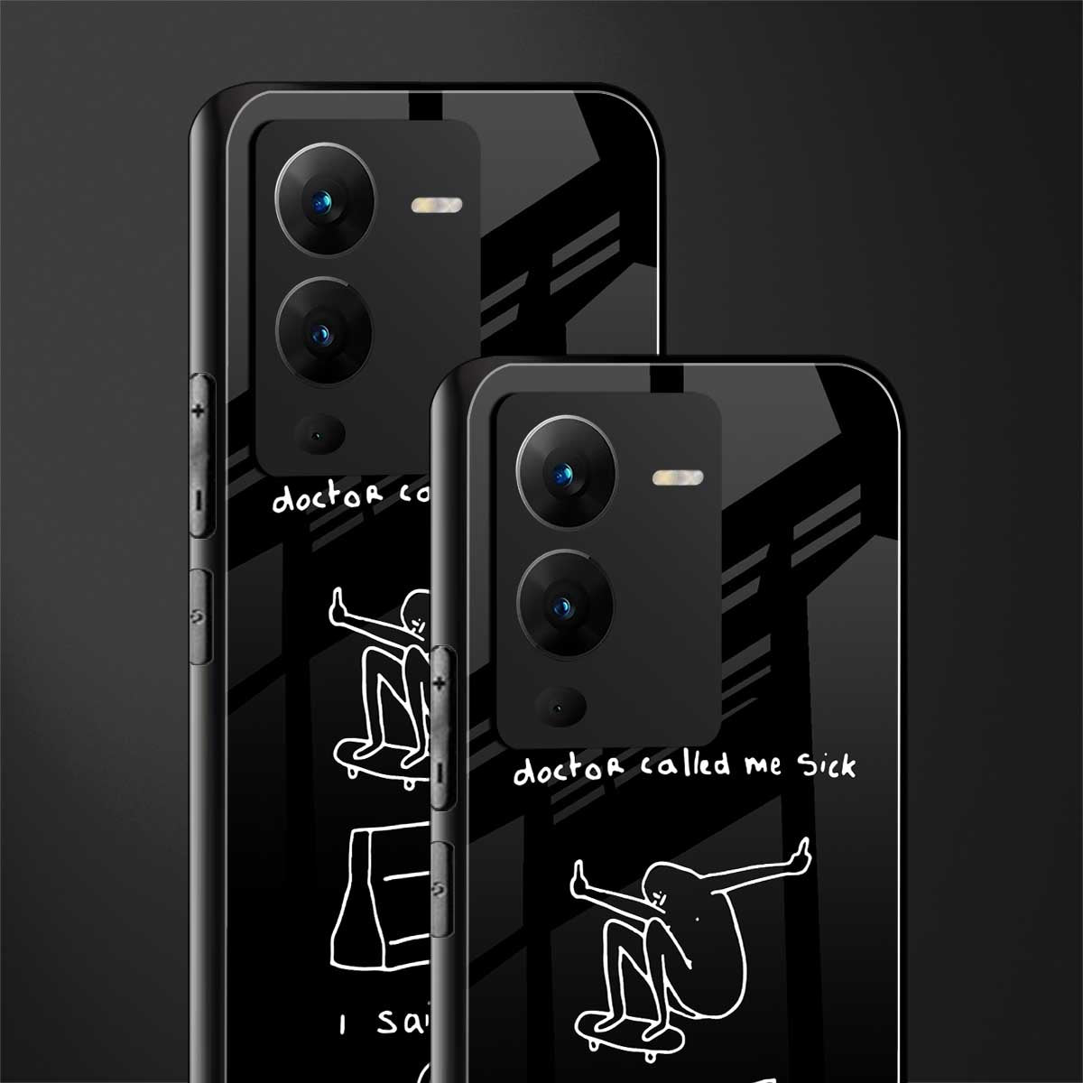 sick skateboarder black doodle back phone cover | glass case for vivo v25 pro 5g