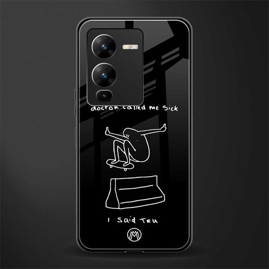 sick skateboarder black doodle back phone cover | glass case for vivo v25 pro 5g