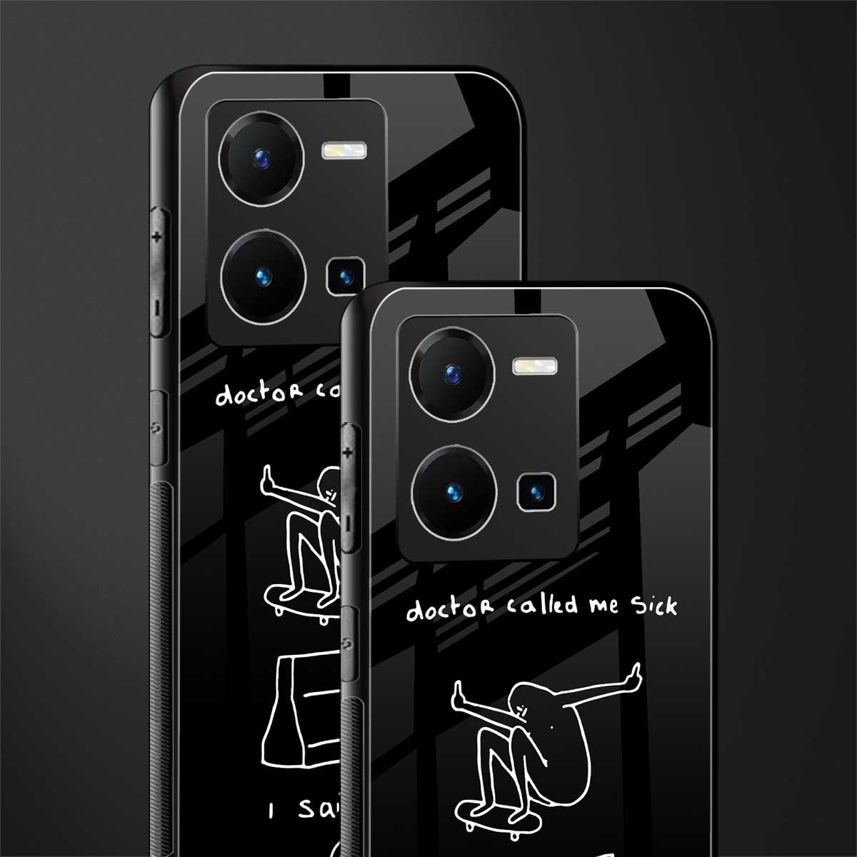 sick skateboarder black doodle back phone cover | glass case for vivo y35 4g