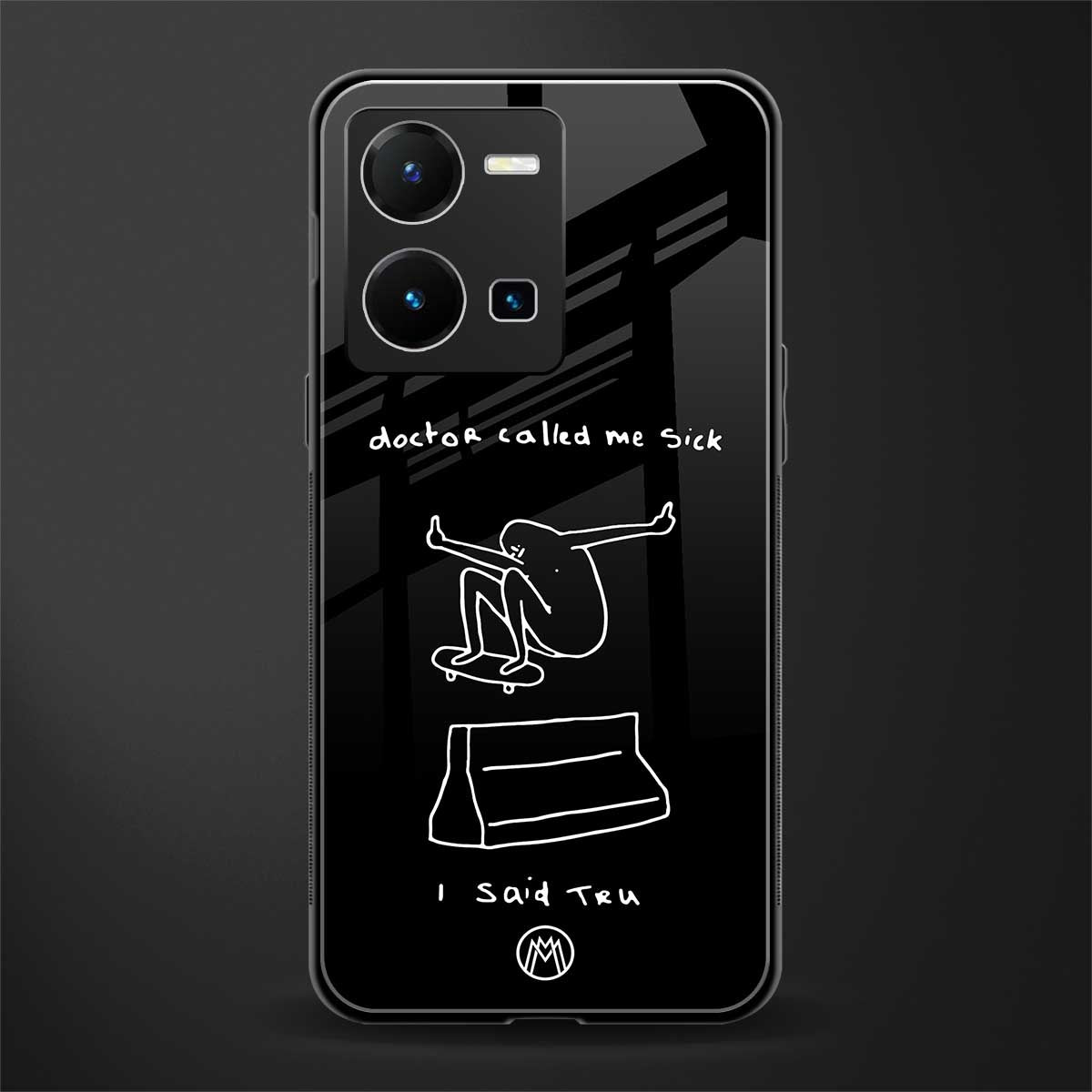 sick skateboarder black doodle back phone cover | glass case for vivo y35 4g